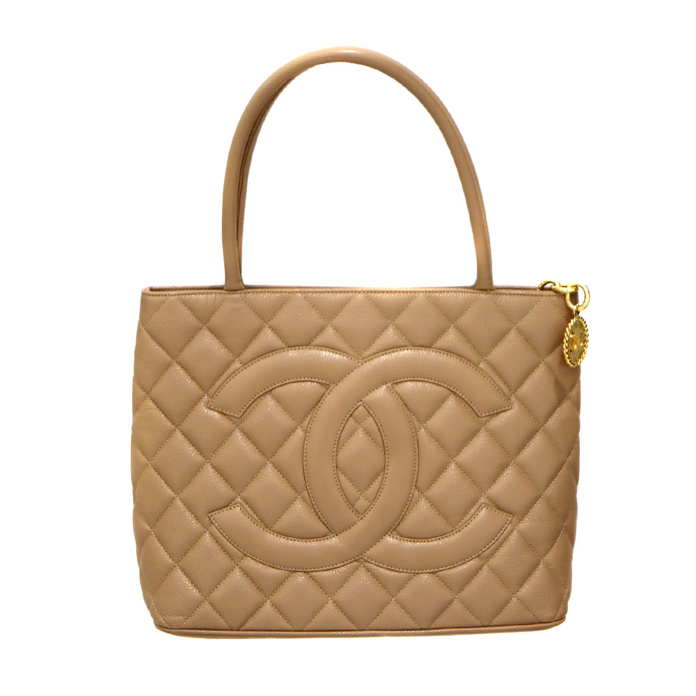 シャネル Chanel A01804 刷り直すトートバッグ なめし革 キャビア人はだ ベージュ レディース【中古】