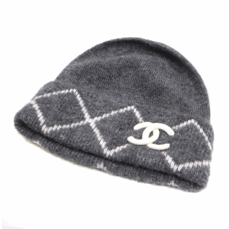 シャネル Chanel 編み物帽  ビーニー レディース 羊毛混 薄墨色【中古】