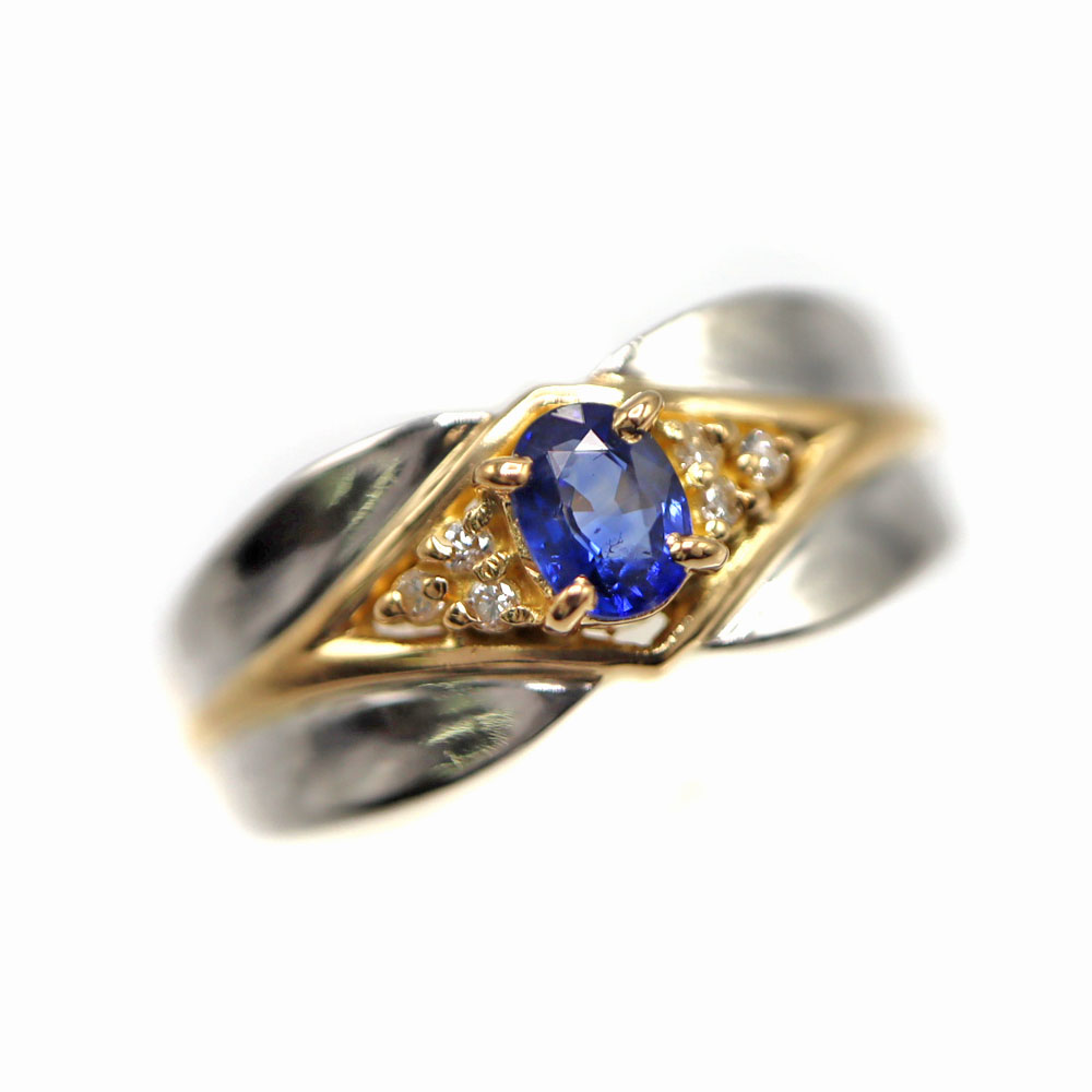 K18 18金 Pt900 プラチナ サファイア0.35/ダイヤモンド0.04ct リング 指輪 ジュエリー レディース【中古】|質屋かんてい局 店