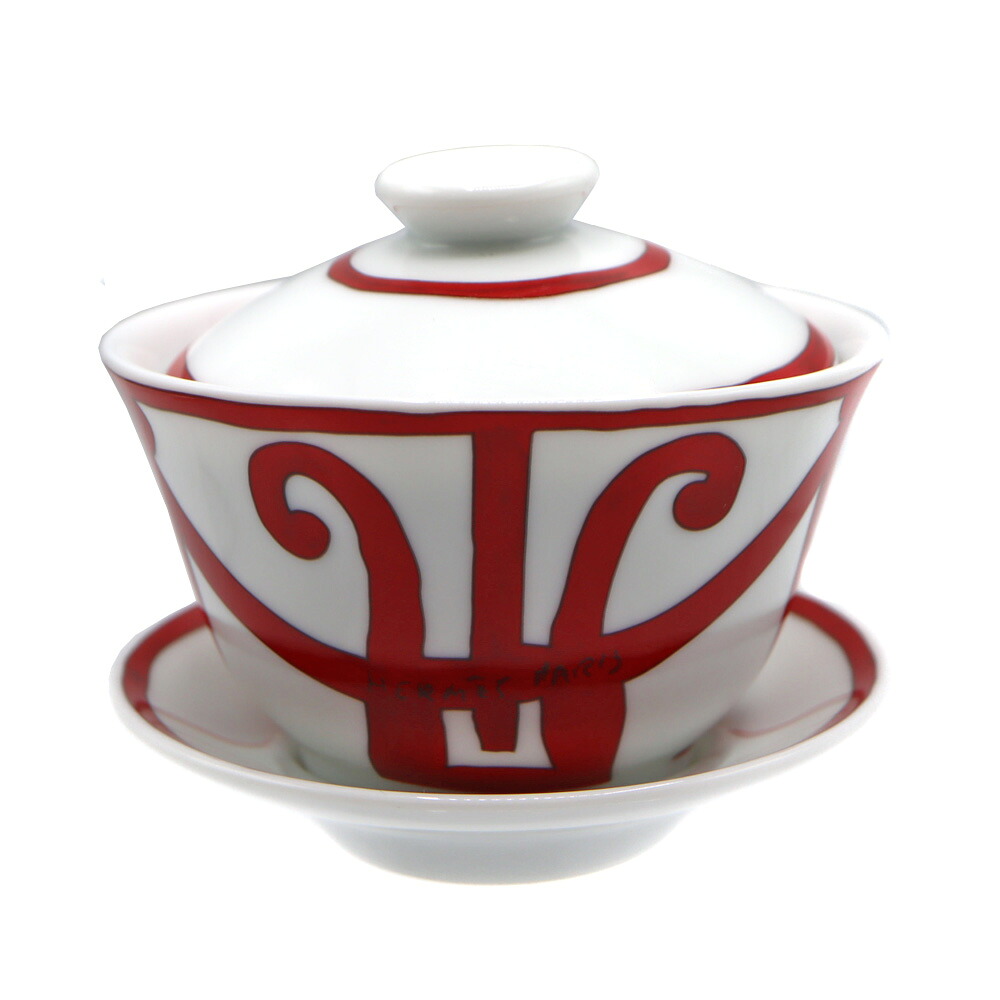 エルメス Hermes 蓋つきカップ&ソーサー ガダルキヴィール 陶器 ホワイト レッド【中古】|質屋かんてい局 店