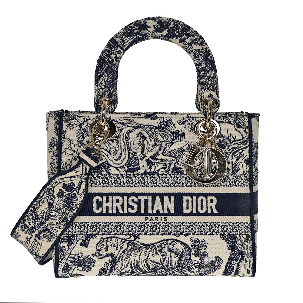 クリスチャンディオール Christian Dior M0565OTDT_M808 LADY D-LITE ミディアム ハンドバッグ ネイビー 【中古】