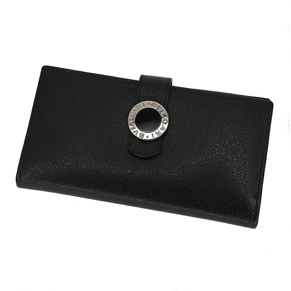 ブル小峡谷 Bvlgari 22161 ブルガリブルガリ 二つ折り長銭入れ 黒 赤【中古】