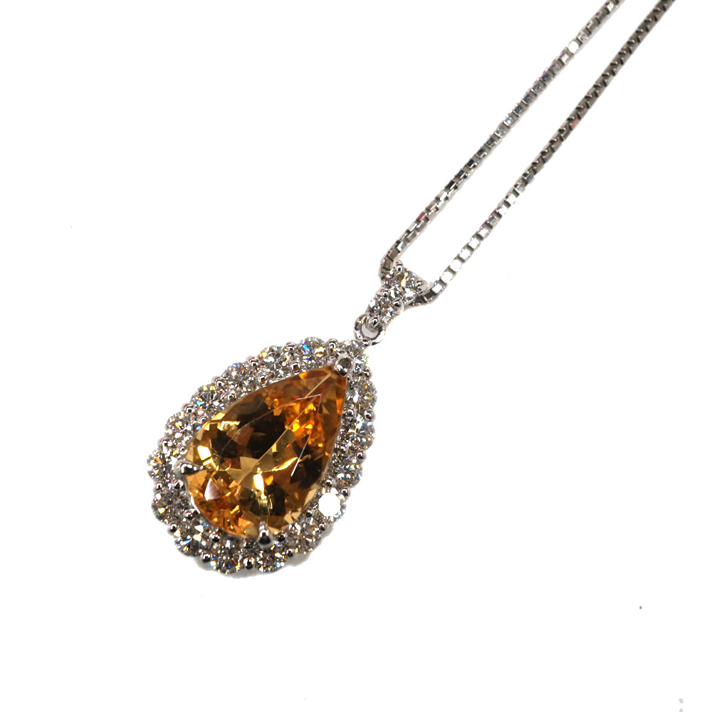 Pt850 Pt900 プラチナ インペリアトパーズ2.85ct ダイヤモンド 0.76ct ネックレス【中古】
