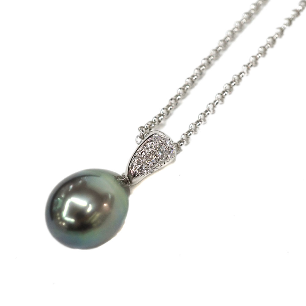 Pt850 Pt900 プラチナ850 プラチナ900 ダイヤモンド0.08ct 黒蝶真珠 パール ネックレス【中古】｜質屋かんてい局 店