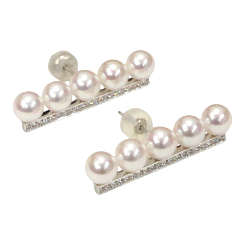 タサキ Tasaki E-4464-18KWG バランスプラスパヴェピアス K18WG 18金ホワイトゴールド ダイヤモンド0.08ct パール 真珠【中古】