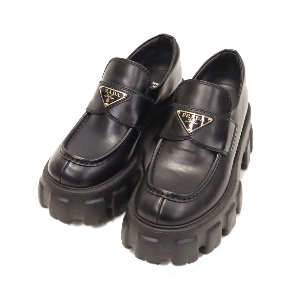プラダ Prada 1D649M モノリスブラッシュドレザーローファー【中古】