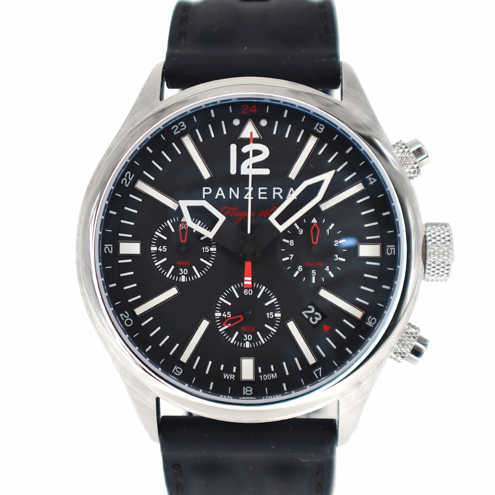 パンゼラ PANZERA F46C-01R12 フライガー46C メンズ 石英 ウオッチ 黒いこと 【中古】