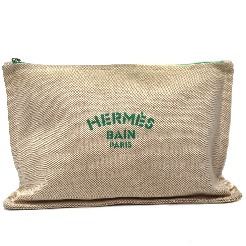 エルメス Hermes ニューヨッティングPM 合切袋 帆布 ベージュ ユニ一発やる【中古】