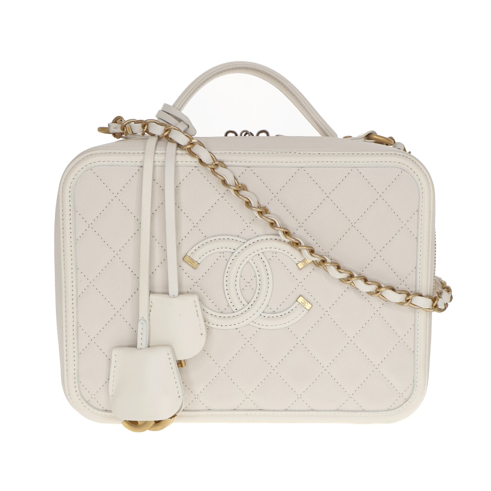 シャネル Chanel A93344 CCフィリグリー バニティバッグ ホワイト系 キャビアスキン チェーンショルダー【中古】