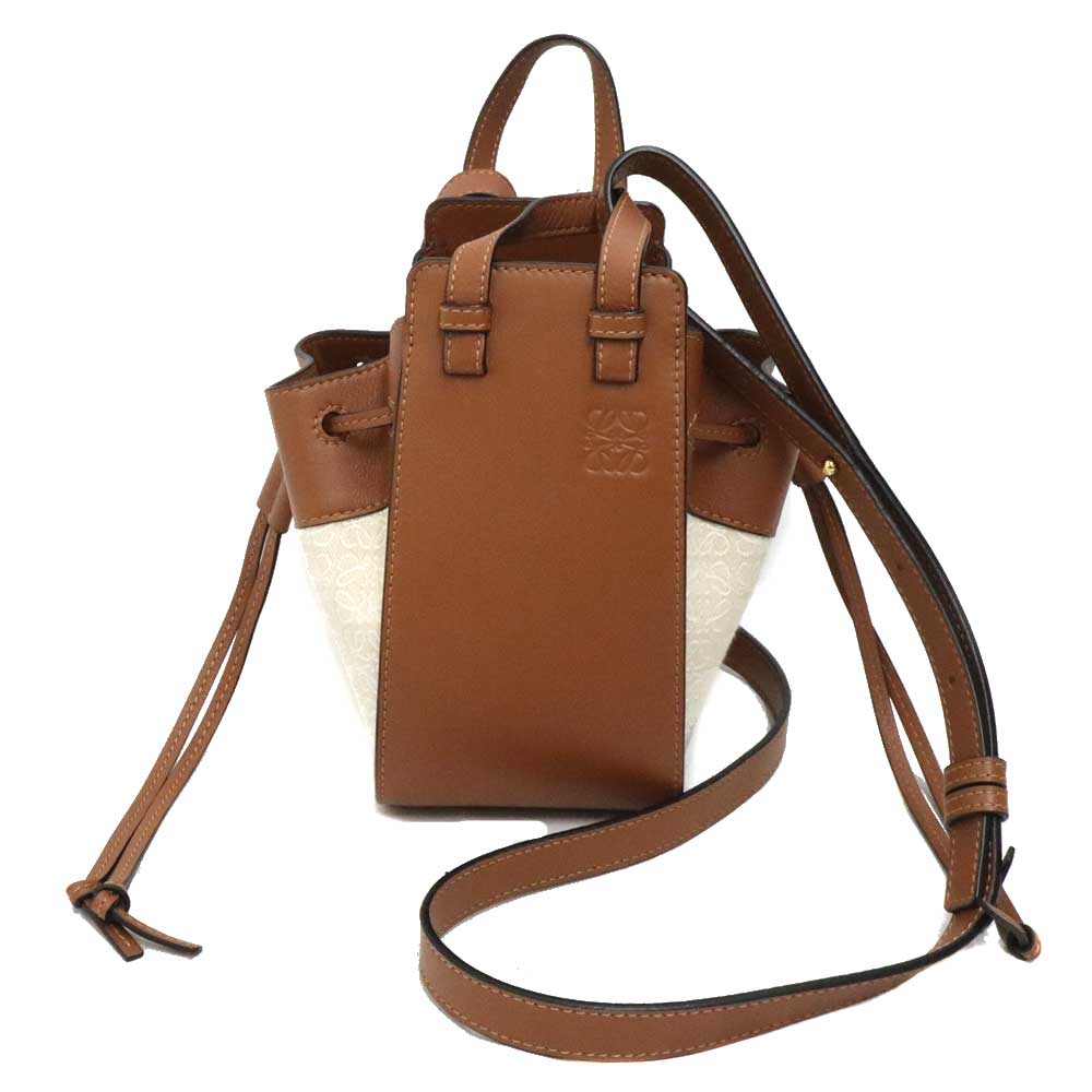 ロエベ Loewe A538V07X11 ハンモック ドローストリングバッグ ミニ ベージュ×赤銅色 鞄 レディース 2WAY御徒面子 なめし革×帆布【中古】