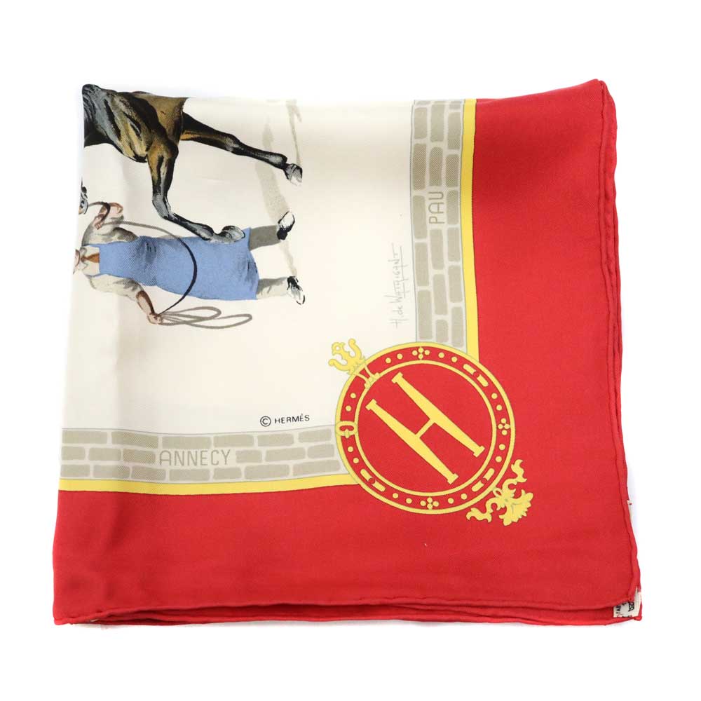 エルメス Hermes カレ90 LES HARAS NATIONAUX ホワイト×レッド系 スカーフ メンズ レディース【中古】 20,985円