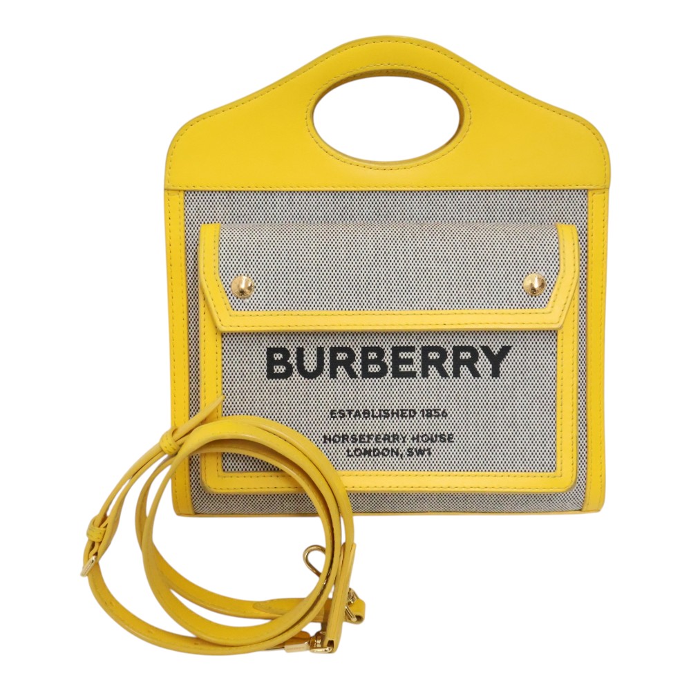 バーバリー Burberry 8047352 ミニツートン 2WAYバッグ イエロー×グレー系 キャンバス レザー レディース メンズ【中古】
