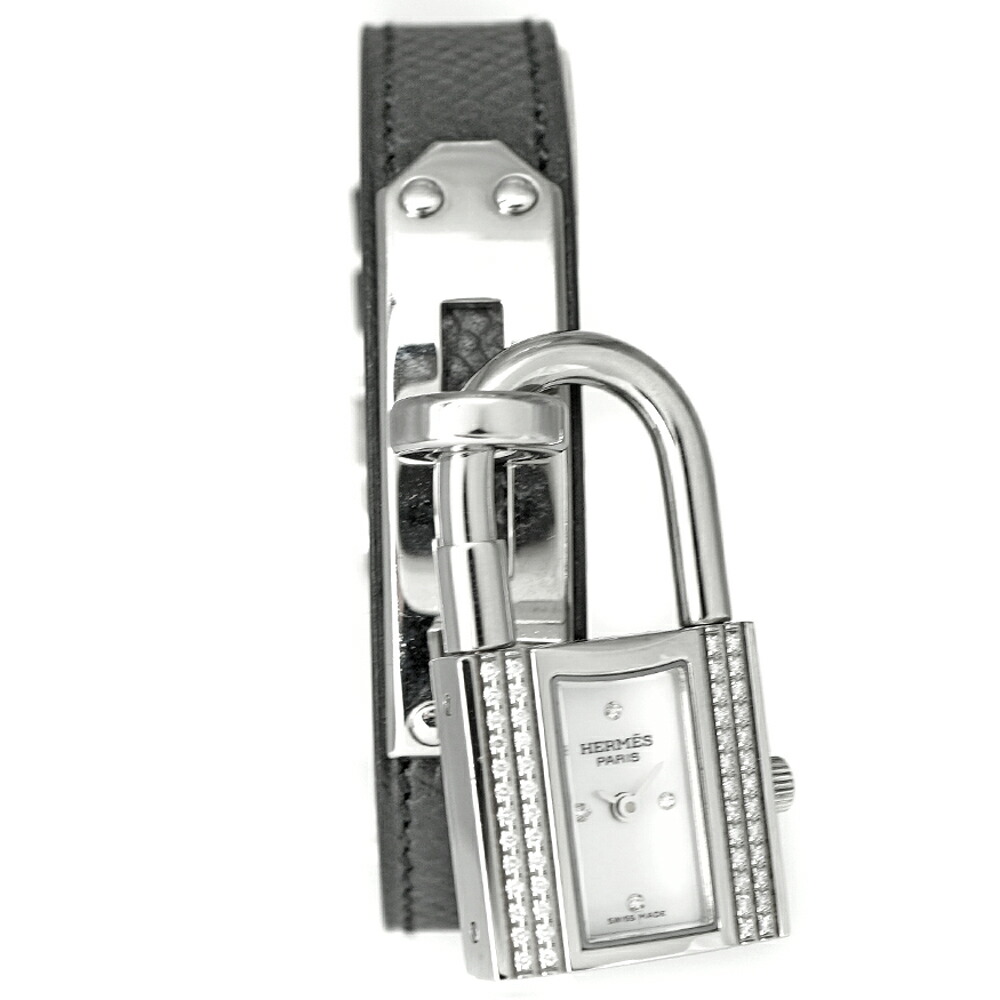 エルメス Hermes KE1.231 ケリーウォッチ ダイヤモンド ホワイトシェル ブラック×シルバー レディース【中古】