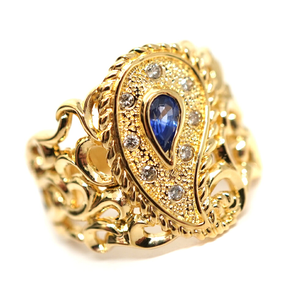 K18 ゴールド ブルーサファイア ダイヤモンド0.28/0.07ct リング 【中古】