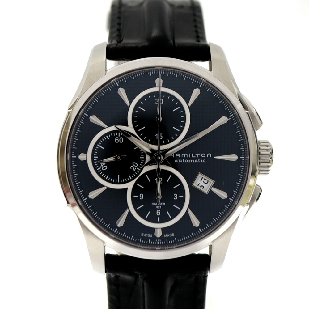 ハミルトン Hamilton H325960 ジャズマスター ブラック レザー メンズ 腕時計 【中古】