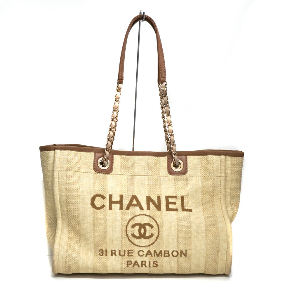 シャネル Chanel ドーヴィルMM トートバッグ ブラウン 【中古】