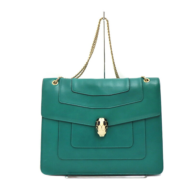 ブル小峡谷 Bvlgari セルペンティ チェーン店ショルダーバッグ 緑であること レディース なめし革【中古】