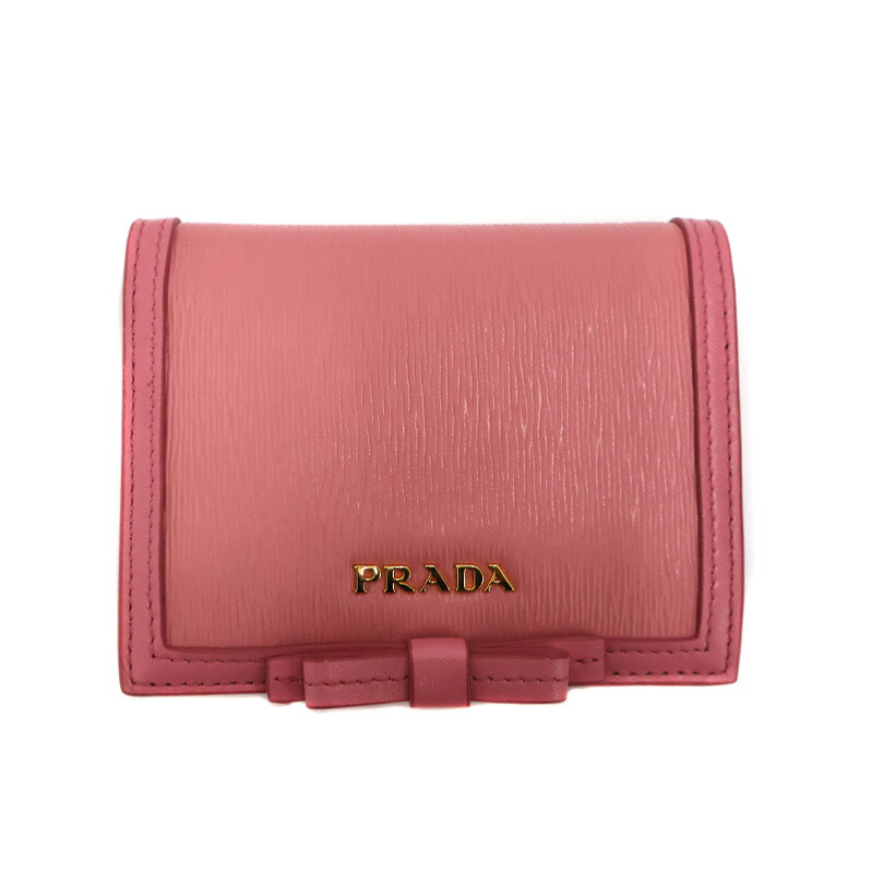 プラダ Prada 1MV204 二つ折り紙入れ レディース サフィアーノレザー さくら色【中古】