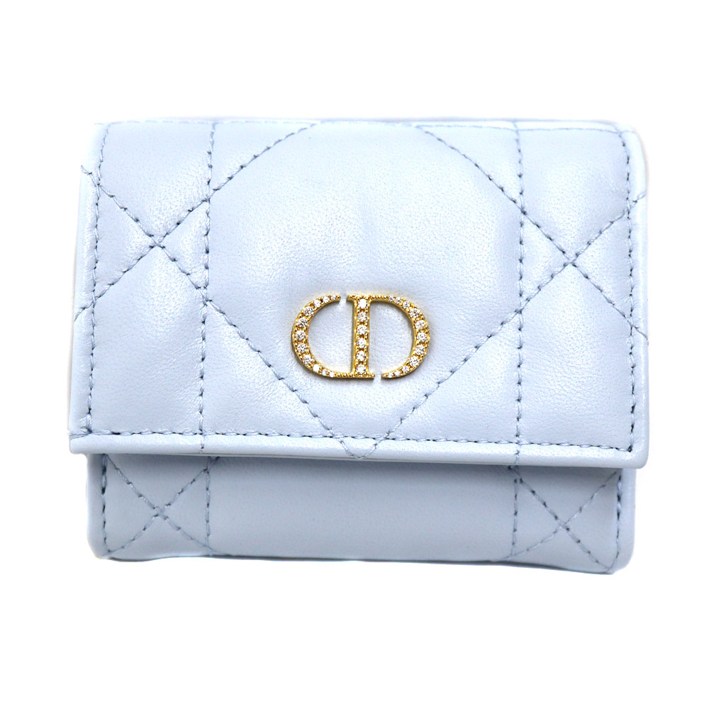 ディオール Dior S4207UHNN-M51B クリスタルLジップウォレット レディース ラムレザー ライトブルー【中古】 59,388円