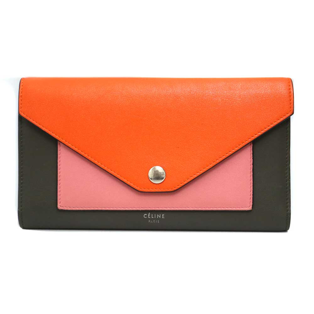 セリーヌ Celine 105853AD4.20BG 衣嚢 トリフォールド マルチ役立つこと 長紙入れ レディース なめし革 オレンジ色系【中古】