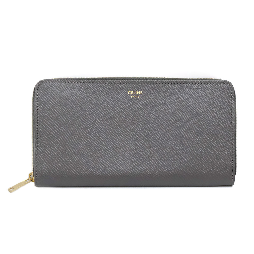 セリーヌ Celine 10B553BRI ラージジップウォレット ラウンドファスナー 長財布 ユニセックス レザー グレー【中古】