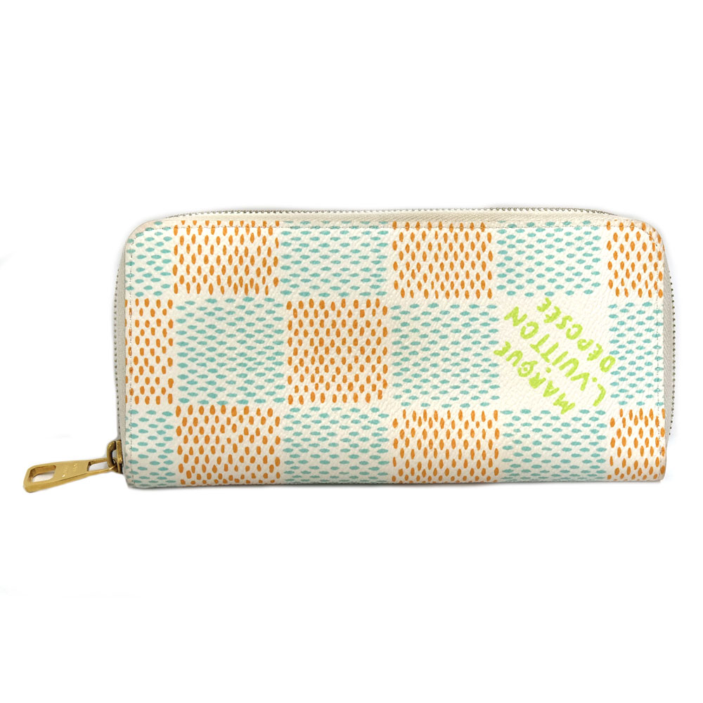 ルイヴィトン Louis vuitton N40675 ジッピーウォレット ヴェルティカル 紙入れ レディース メンズ PVC/なめし革 白いこと×オレンジ色×ともし火青み系【中古】