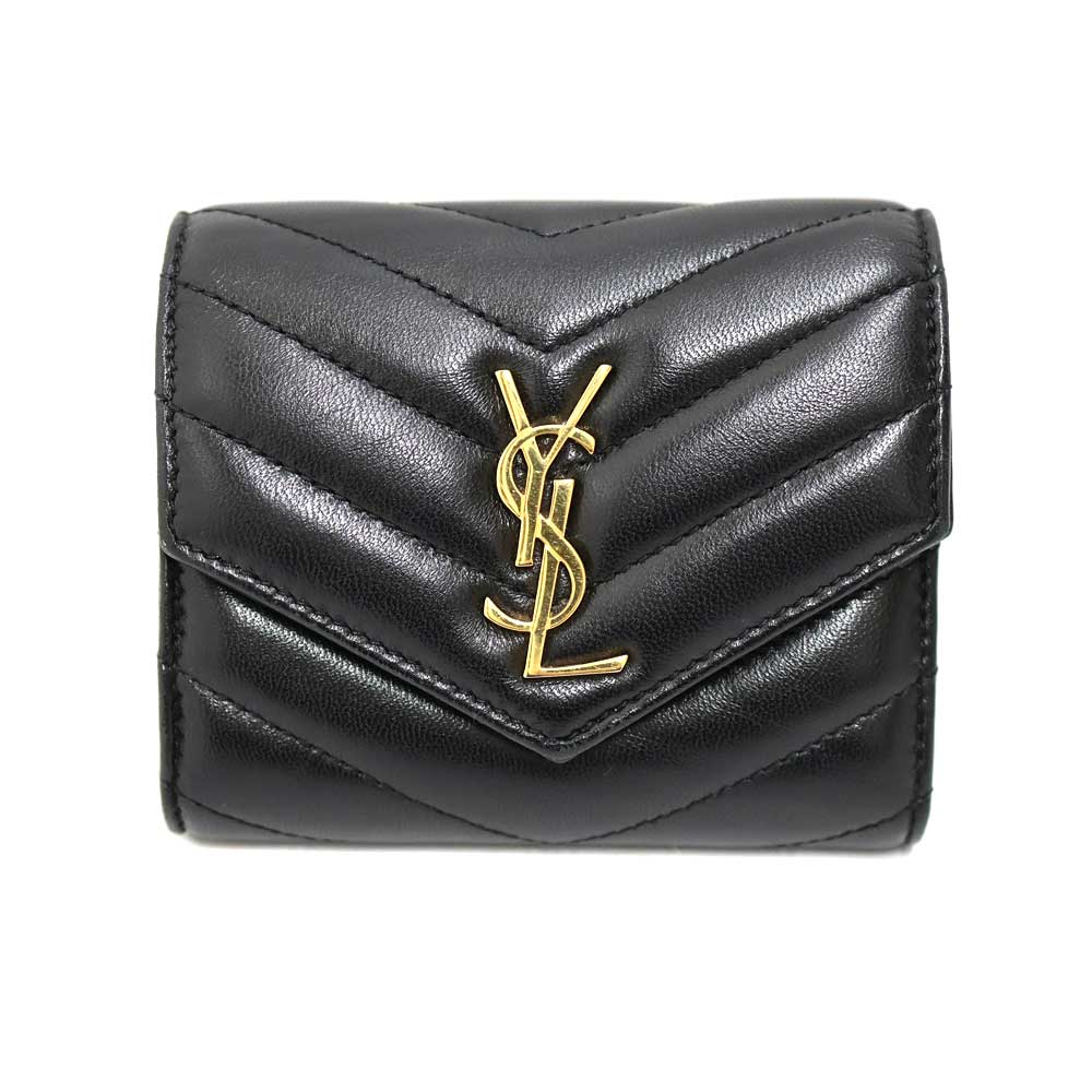イヴサンローラン Saint laurent 692061 モノグラムマルチフォールドウォレット 紙入れ レディース なめし革 黒いこと【中古】