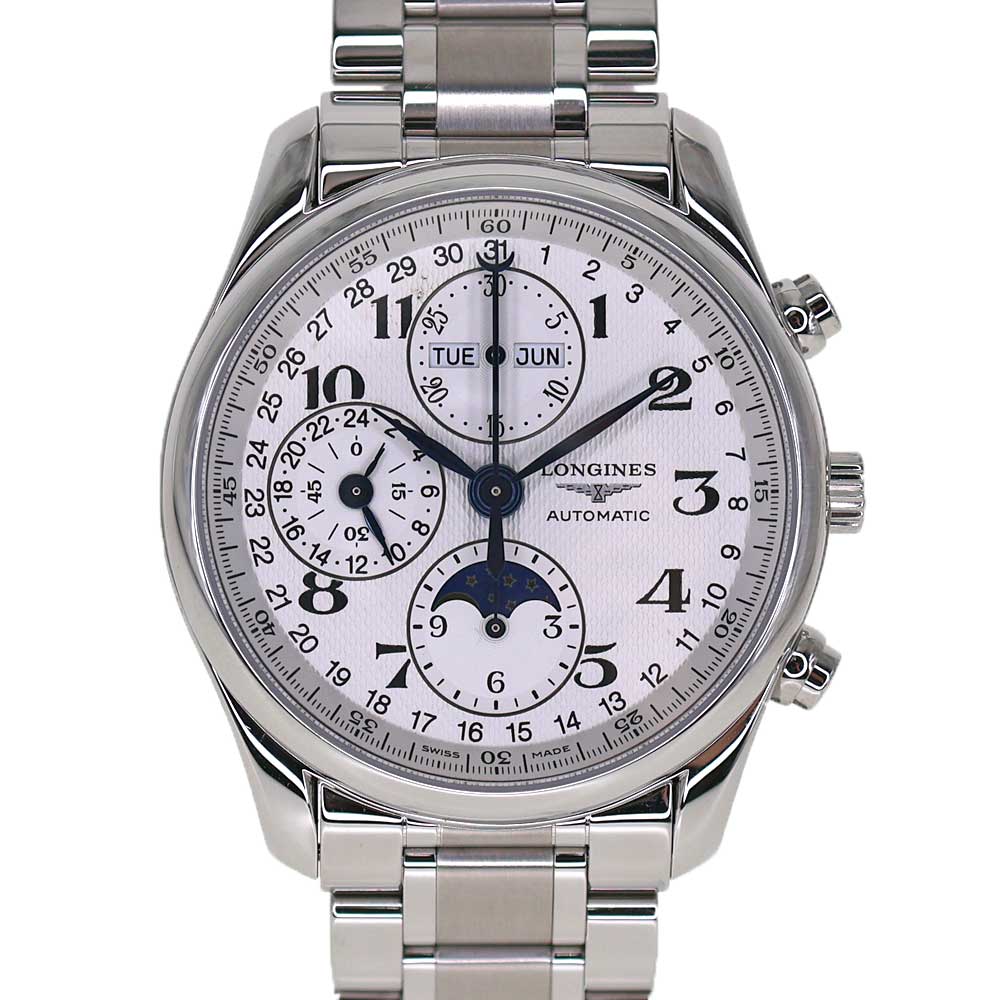 ロンジン Longines L2.673.4.78.6 お師匠さん寄せあわせ クロノムーンフェイス メンズ 自動小銃一巻き ウオッチ しろがね色【中古】
