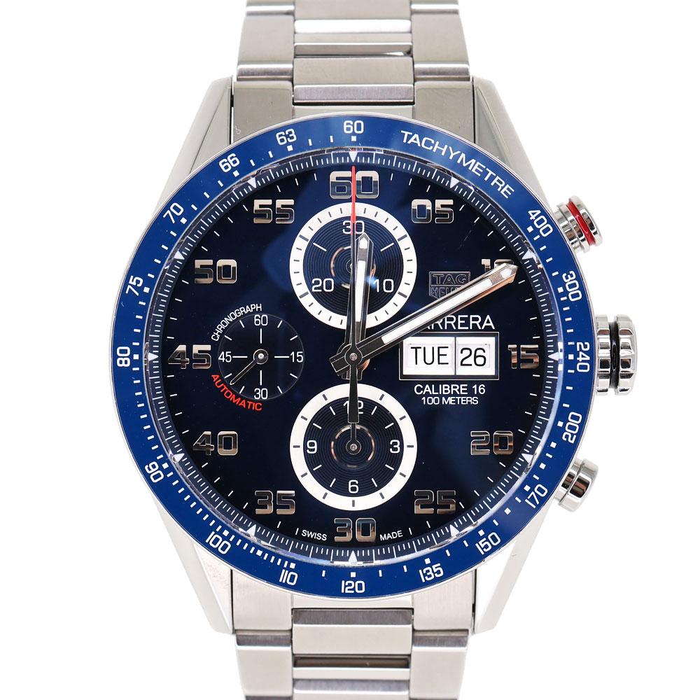 引き船 ホイヤー Tag Heuer CV2A1V.BA0738 カレラ クロノグラフ キャリバー16 メンズ 自動小銃一巻き ウオッチ 青み【中古】