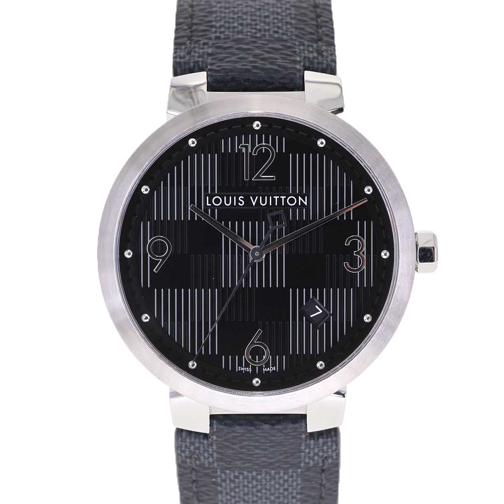 ルイヴィトン Louis vuitton Q1D07 タンブールか細い メンズ 石英 ウォッチ 黒いこと文字記号盤 【中古】