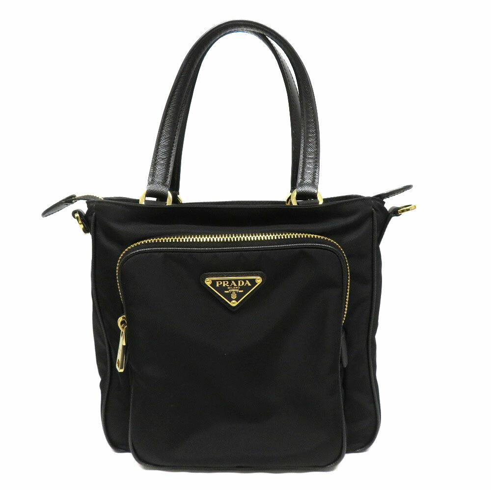 プラダ Prada 1BG308 2WAY御徒面子 ナイロン 黒いこと ゴールド金具 ショルダーバッグ ハンドバック 【中古】