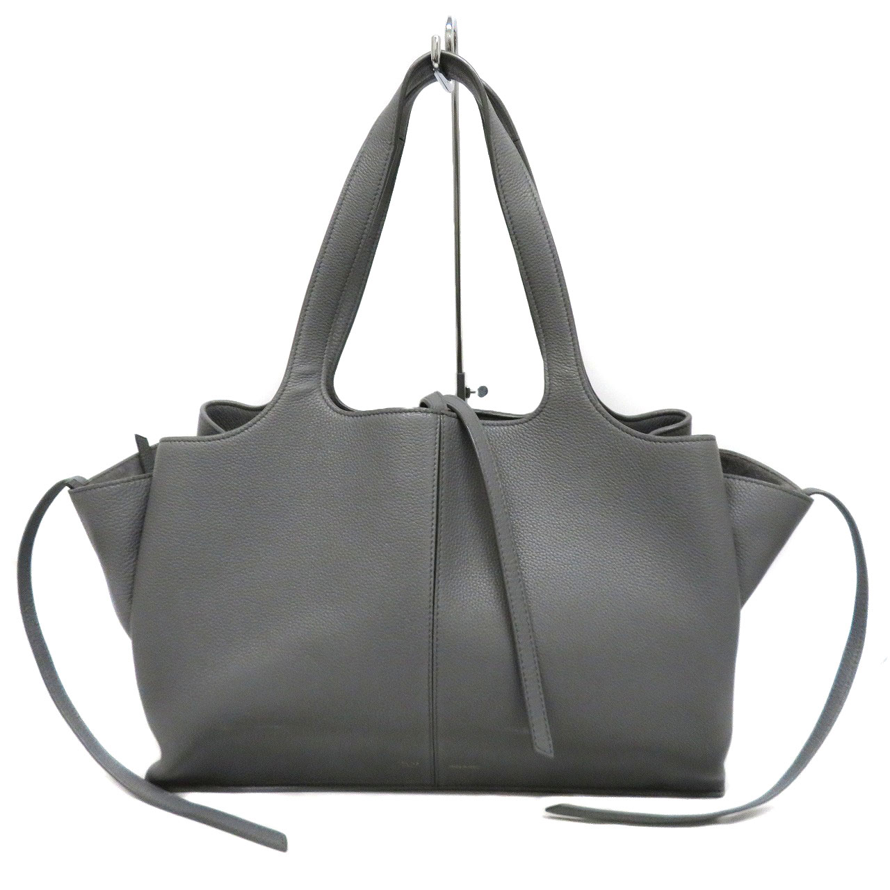 セリーヌ Celine 178883 トライフォールドミディアムバッグ トートバッグ ハンドバッグ グレー レザー 【中古】