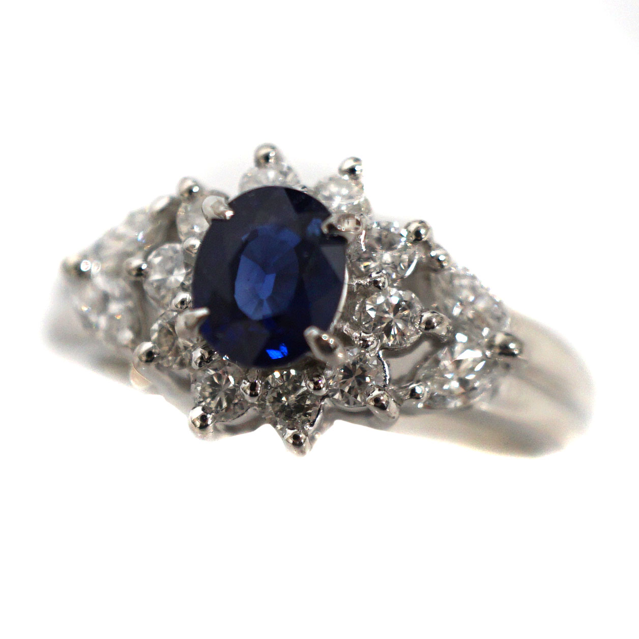 Pt900 S0.71ct D0.55ct ブルーサファイヤ ダイヤモンド リング レディース ジュエリー アクセサリー 【中古】