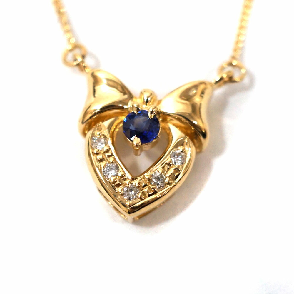 K18 S0.45ct D0.05ct ブルーサファイヤ ダイヤモンド ネックレス レディース ジュエリー アクセサリー 【中古】