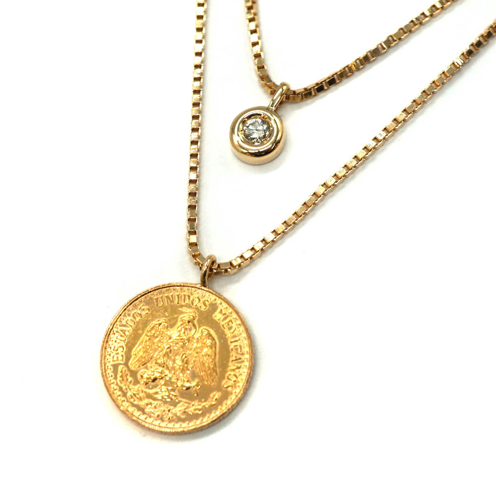 K18 D0.05ct K22 コイントップ ダイヤモンドネックレス レディース ジュエリー アクセサリー 【中古】｜質屋かんてい局 店