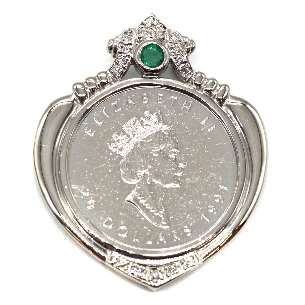 Pt1000 E0.25ct D0.18ct ダイヤモンド エメラルド メイプルリーフコイントップ 1/2oz ジュエリー アクセサリー 【中古】|質屋かんてい局 店