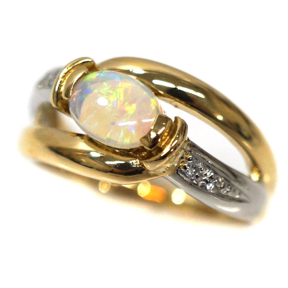 K18 Pt900 OP0.45ct D0.04ct ホワイトオパールリング ダイヤモンド レディース ジュエリー アクセサリー 【中古】｜質屋かんてい局 店