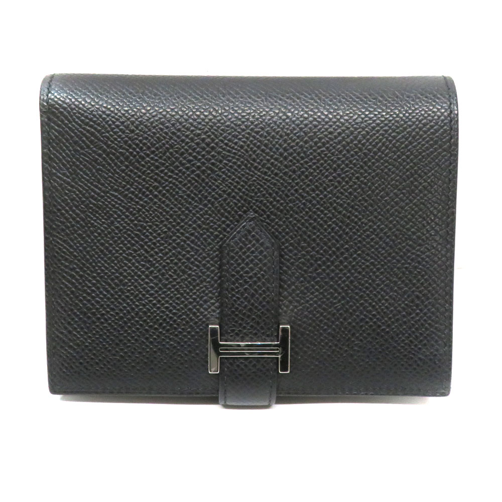 【極美品】HERMES ベアン コンパクト ソーブラック三つ折り財布 極美品】HERMES ベアン コンパクト ソーブラック三つ折り財布