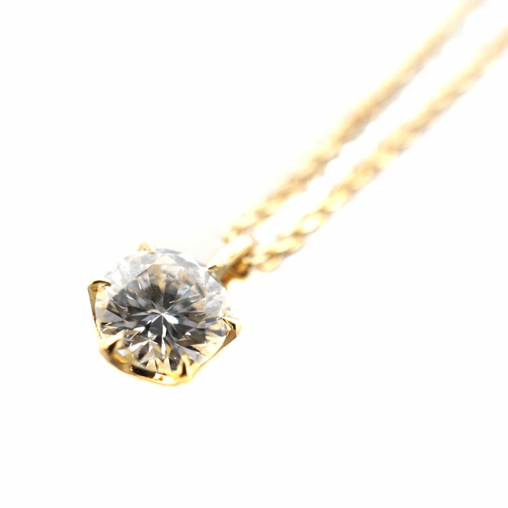 hum、ハムk18グリーンゴールド、一粒ダイヤネックレス、ミル打ち K18 ミル打ち ダイヤモンド ネックレス 0.1ct 上品な一粒