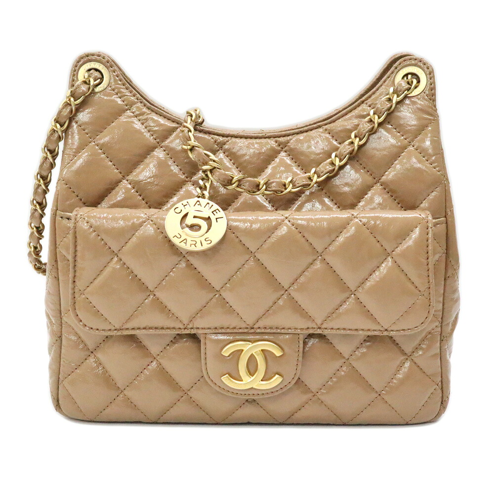 シャネル Chanel AS4322 パテントレザー チェーンショルダーバッグ ベージュ レザー レディース【中古】