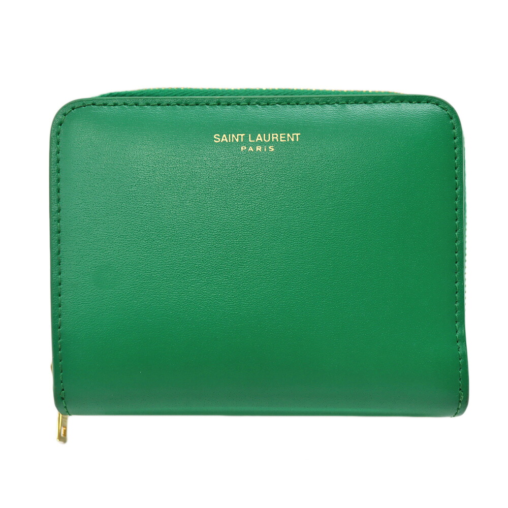 サンローラン Saintlaurent 668319 三つ折り紙入れ コンパクトウォレット レディース 緑であること なめし革【中古】