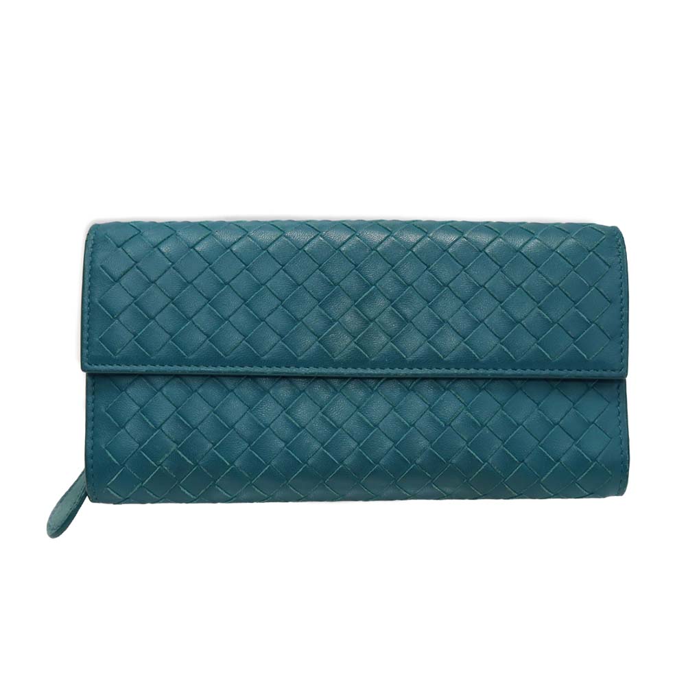 ボッテガヴェネタ Bottega Veneta  イントレチャート 二つ折り長紙入れ メンズ 青み【中古】