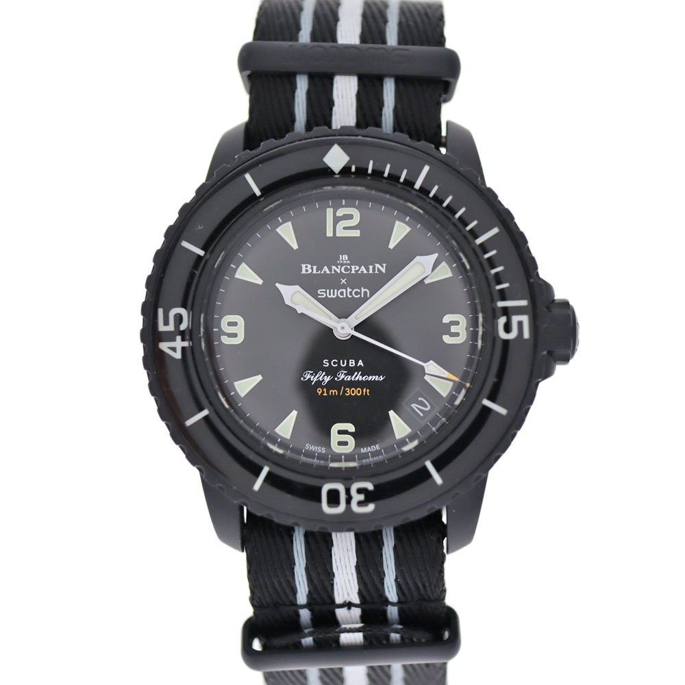 スウォッチ Swatch ブランパン Blancpain S035B400 フィフティファゾムス オーシャンオブストーム ブラック 【中古品】