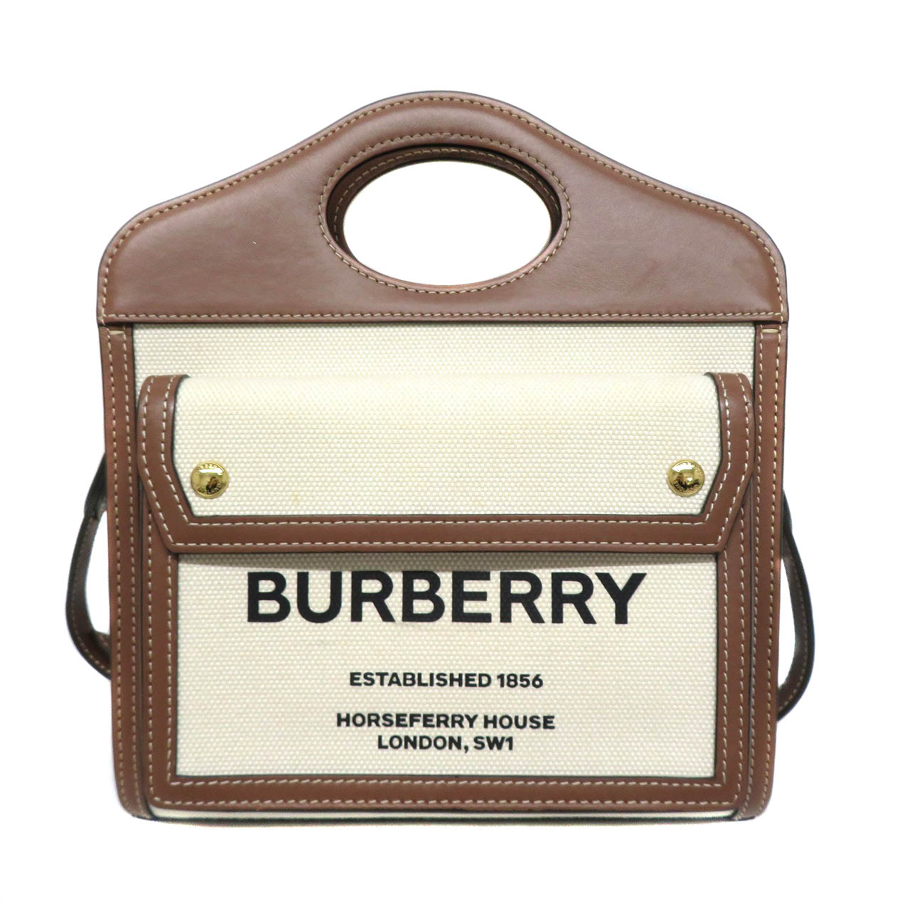 バーバリー Burberry 8039361 ミニポケットバッグ 2WAY御徒面子 ベージュ 赤銅色 帆布 【中古】