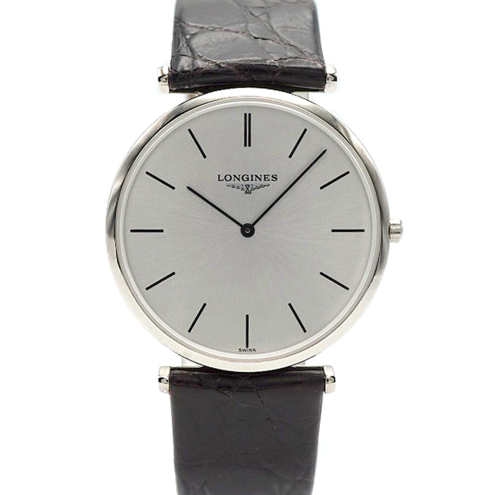 ロンジン Longines L4.709.4 ラ グラン 古典派音楽 しろがね色文字記号盤 石英 メンズ ステンレス鋼スチール写真 なめし革 ウオッチ 【中古】