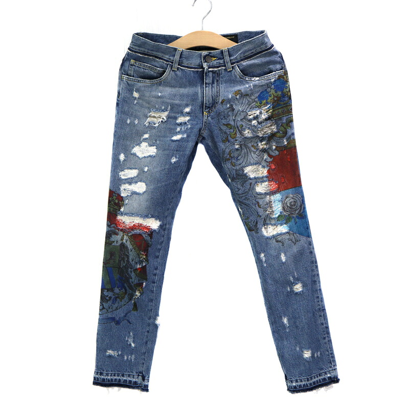 ドルチェアンドガッバーナ Dolce&Gabbana GY4FLD G8V28 エンブレムプリントデニムパンツ ブルー アパレル【中古】
