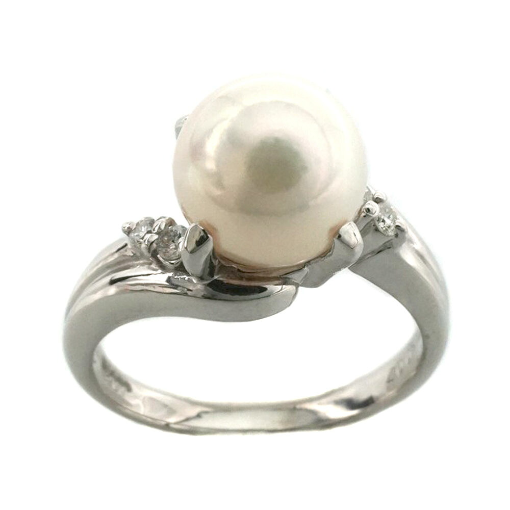 Pt900 プラチナ D0.07ct パールリング ダイヤモンド ジュエリー アクセサリー 指輪 【中古】