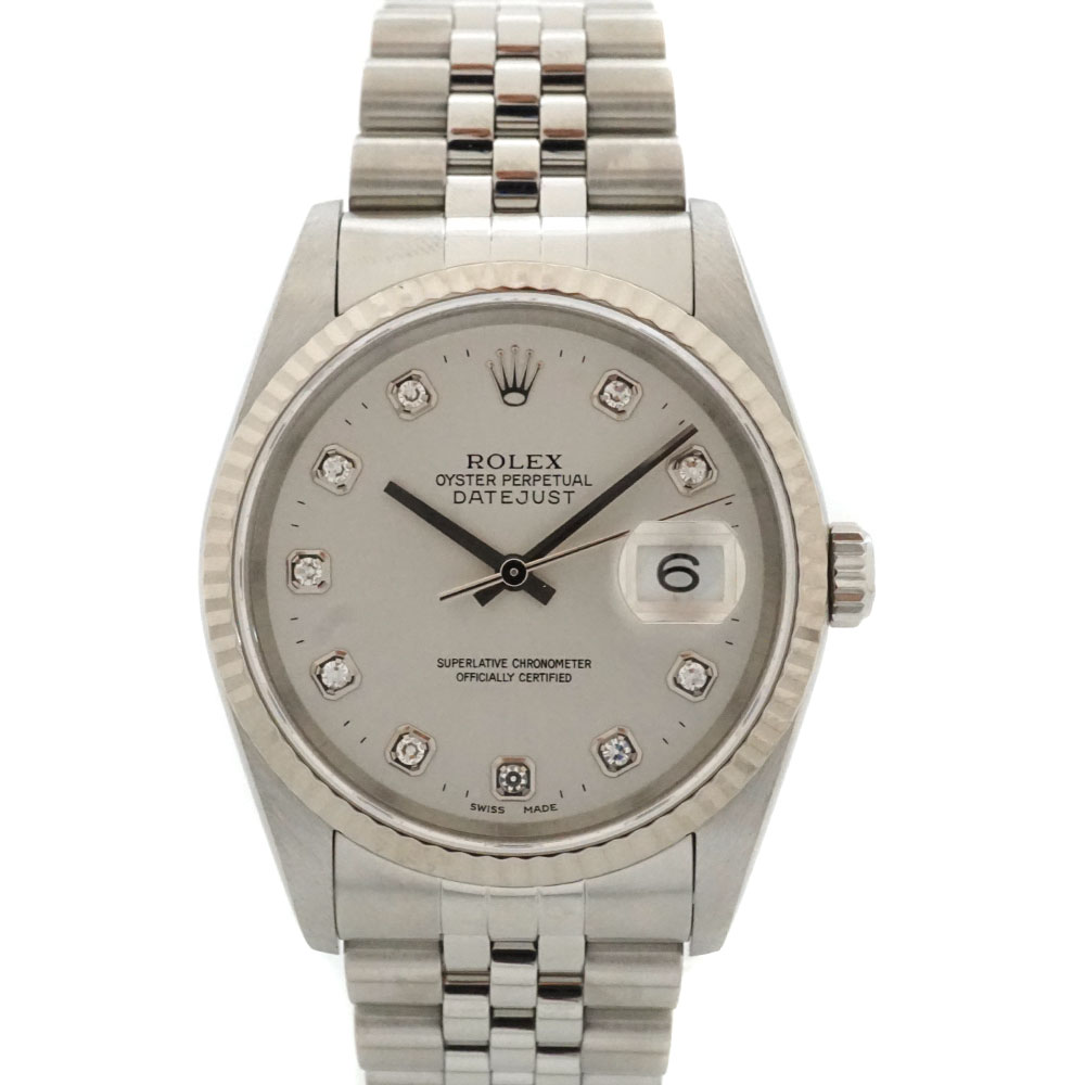 ロレックス Rolex16234G デイトジャスト ダイヤ シルバー文字盤 腕時計【中古】