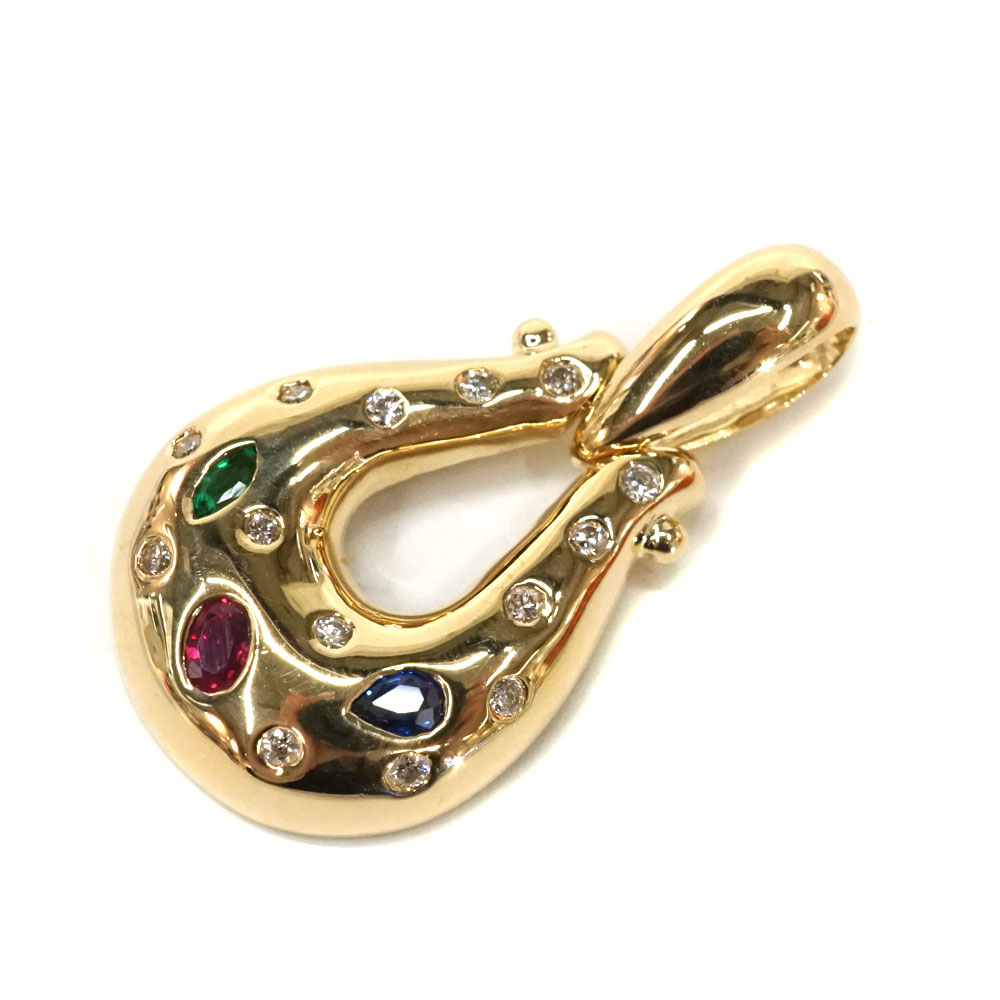 K18 18金 ダイヤモンド0.15ct エメラルド0.05ct サファイア0.11ct ルビー0.14ct ペンダントトップ 【中古】
