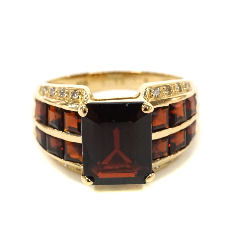 K18 18金 リング ガーネット6.20ct ダイヤモンド0.10ct 指輪【中古】